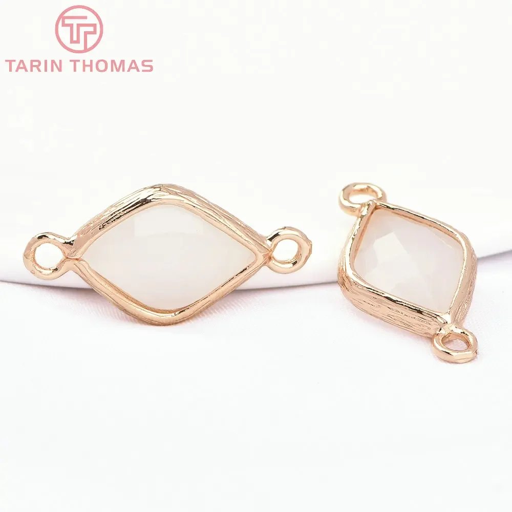 Латунные и стеклянные подвески с двумя отверстиями 10 шт. 23x11 мм 24 К цвета