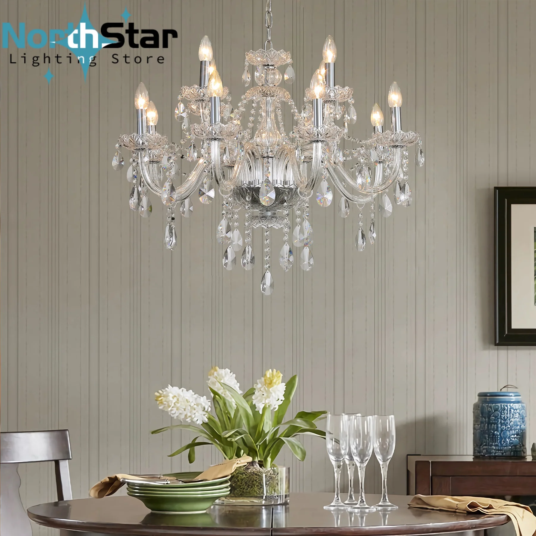 Роскошная ретро серебряная канделябр люстра светильник для гостиной столовой