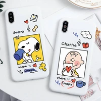 cartoon snoopy and charlie brown phone case for iphone 13 12 11 pro max mini xs 8 7 6 6s plus x se 2020 xr candy white silicone