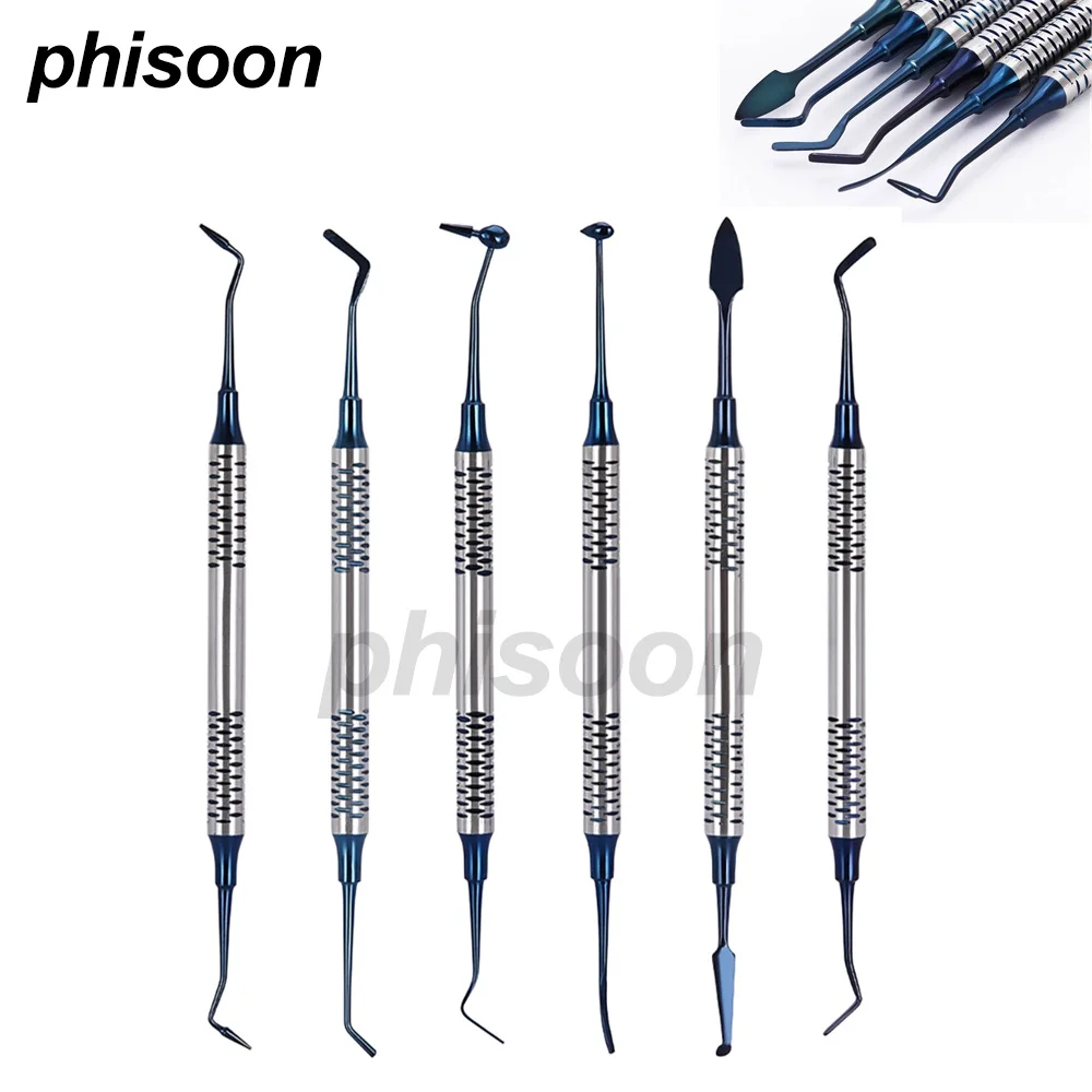 6pcs/Kit Dental Composite Resin Filling Spatula 18.5cm Resin Filling Repair Tools Instrument Titanium Plated Head