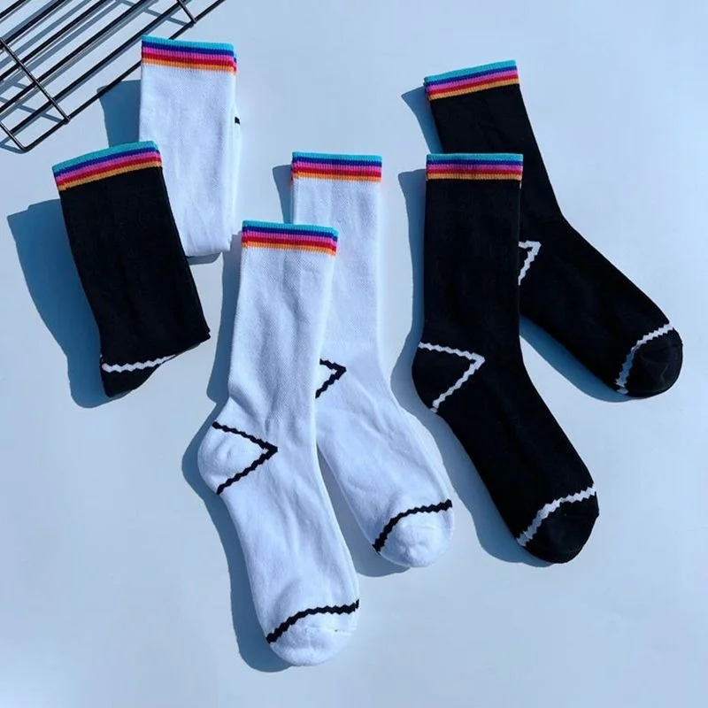 

Rainbow Stripes Men's Sock Art Fashion Standard Man Socks Patchwork White Crew Casual Cotton Sox Autumn Winter Classic Skarpetki