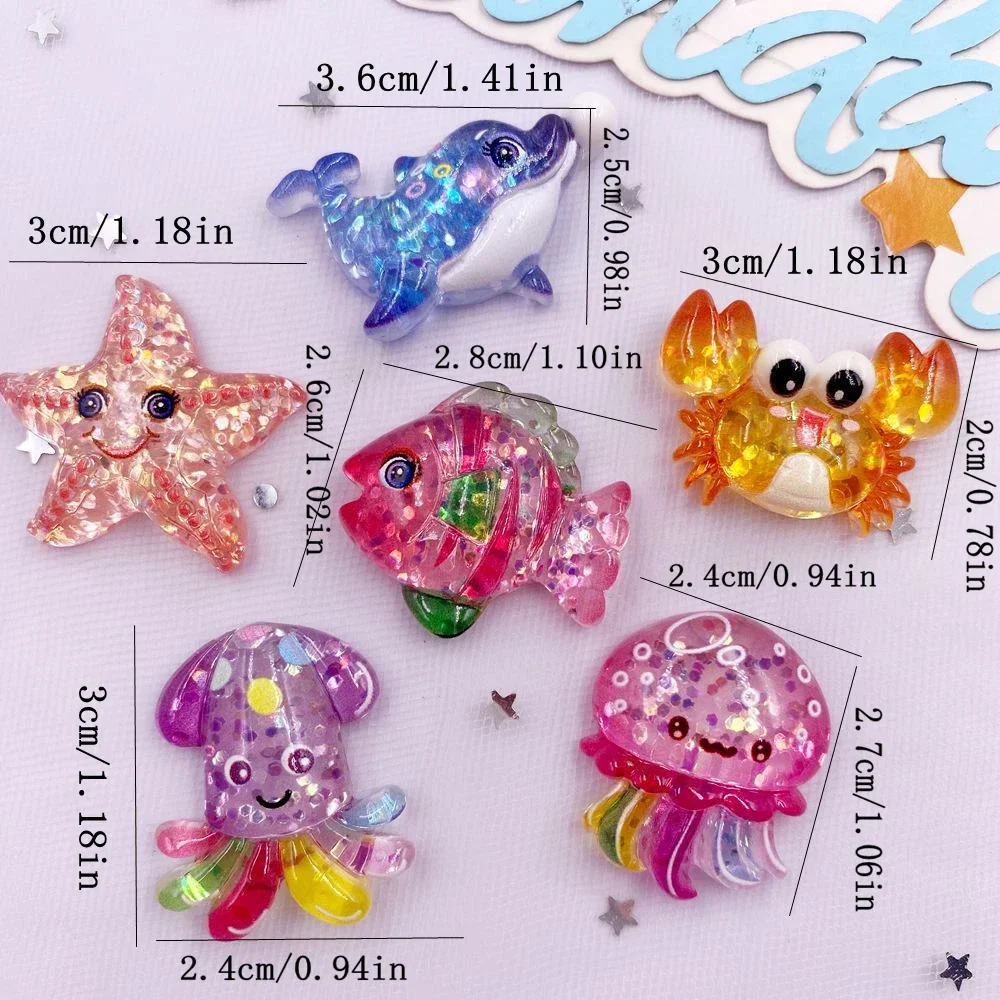 10 шт. блестящая красочная смола морская звезда краб медуза дельфин океанское