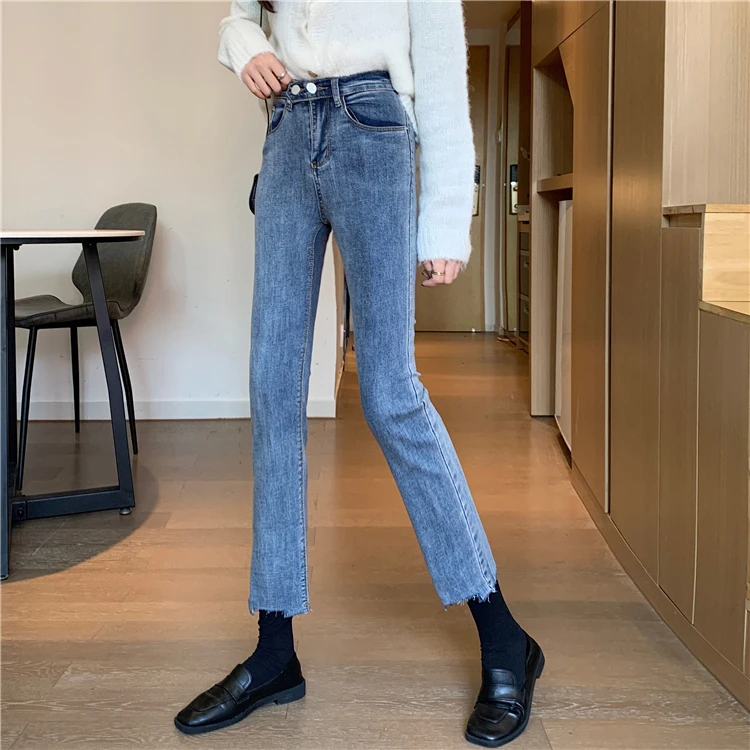 N0511  The new high-waisted slim slim fit all-match straight tube nine-point pants jeans