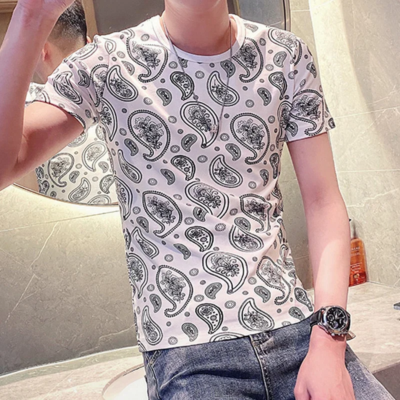 

Fashion Print T-shirts for Men 2022 Summer Short Sleeve Slim Casual T Shirt Cooton Round Neck Tee Tops Streetwear Men Clothing