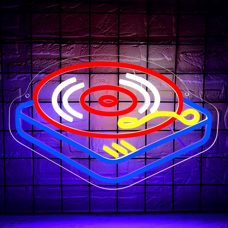 

Неоновая Вывеска Для Проигрывателя Пластинок, Музыкальное Светодиодное Освещение, Настенный Декор, Регулируемая Яркость