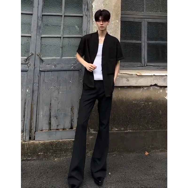 Высокие удлиненные брюки мужские летние американские с микроподтяжками