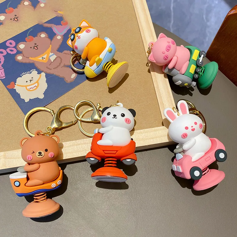 Cartoon Spring rocking Car Bear Pig Decoration Key Chain Cute Shiba Rabbit Animal Keychain Girl Bag Pendant Keyfob Toy Gift |