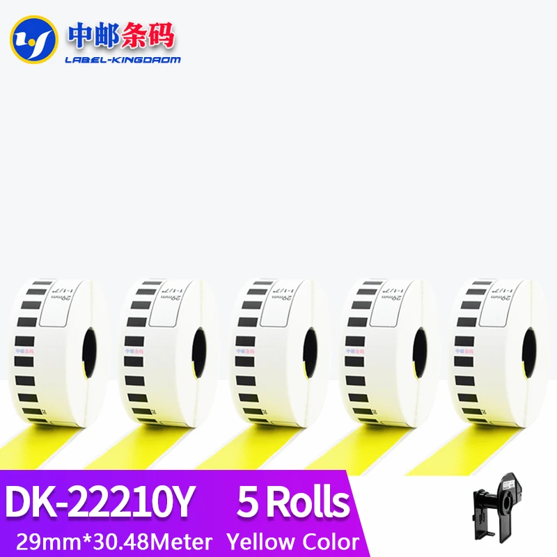 

5 Rolls Brother Generic Yellow Color DK-22210 Label 29mm*30.48M Continuous Compatible for Thermal Printer QL-570/700