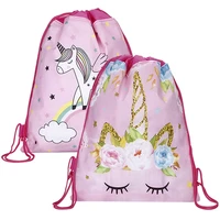 1pcs cartoon unicorn dinosaur drawstring bag for girls travel storage package school backpacks kid birthday party decor supplies