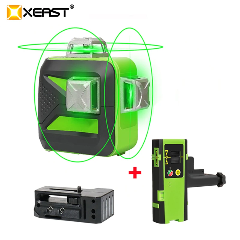 

XEAST 2023 Hot Sales 12 Lines 3D Cross Line Green Laser Level Self-Leveling Green Beam with Laser Receiver