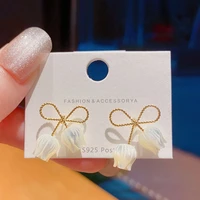 simple cute gold color bow white fritillary tulips earrings for women 2022 new trendy korean jewelry party gifts