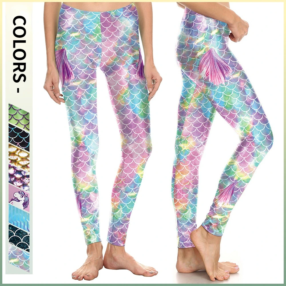 

Облегающие штаны для йоги с 3D-принтом в виде рыбьей чешуи русалки, Женский костюм для косплея на Хэллоуин, облегающие леггинсы для ролевых и...