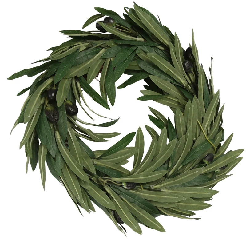 

Olive Branch Greenery Wreath, 17 Inches Small Green Leaves Wreath for Front Door or Indoor, Door Wreaths for All Seasons