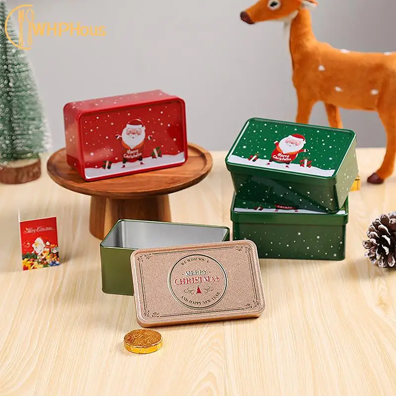

1 шт. Рождественская квадратная Жестяная Банка, коробка для конфет, Подарочная коробка для хранения, металлическая банка для печенья, домашняя коробка для хранения, банки для рождественских конфет, подарок для детей