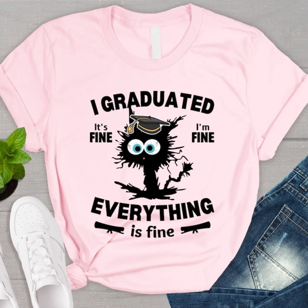Я градуировала футболку забавная футболка на выпускной черная с котом качество