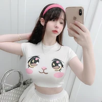 summer tight graphic t shirts for women sexy kpop kawaii anime clothes short t shirt sleeve open navel female student crop top