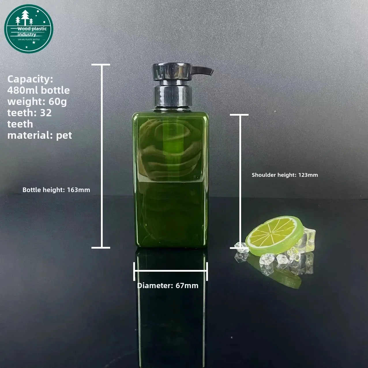 480 мл квадратная бутылка для ухода за волосами шампунь гель ванны пластиковая