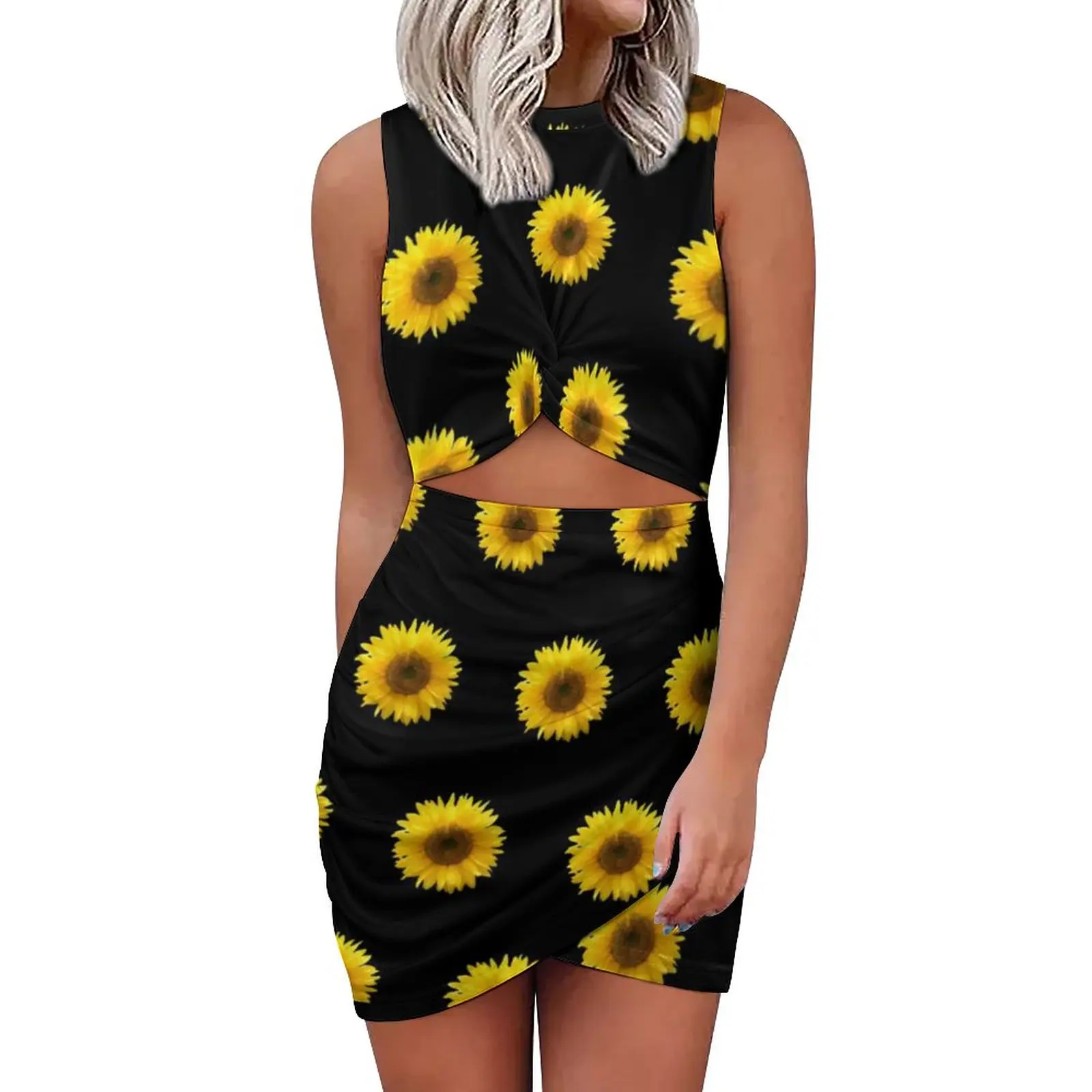 

Женское платье с подсолнухами, с цветочным принтом, летнее, облегающее, элегантное