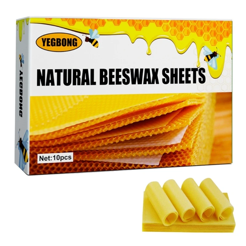 2023 New 10pcs Natural Beeswax Sheets Bees Wax Honeycomb Sheet for Beekeeping Bees Hive Cell Frames for Candle Making Beehoney