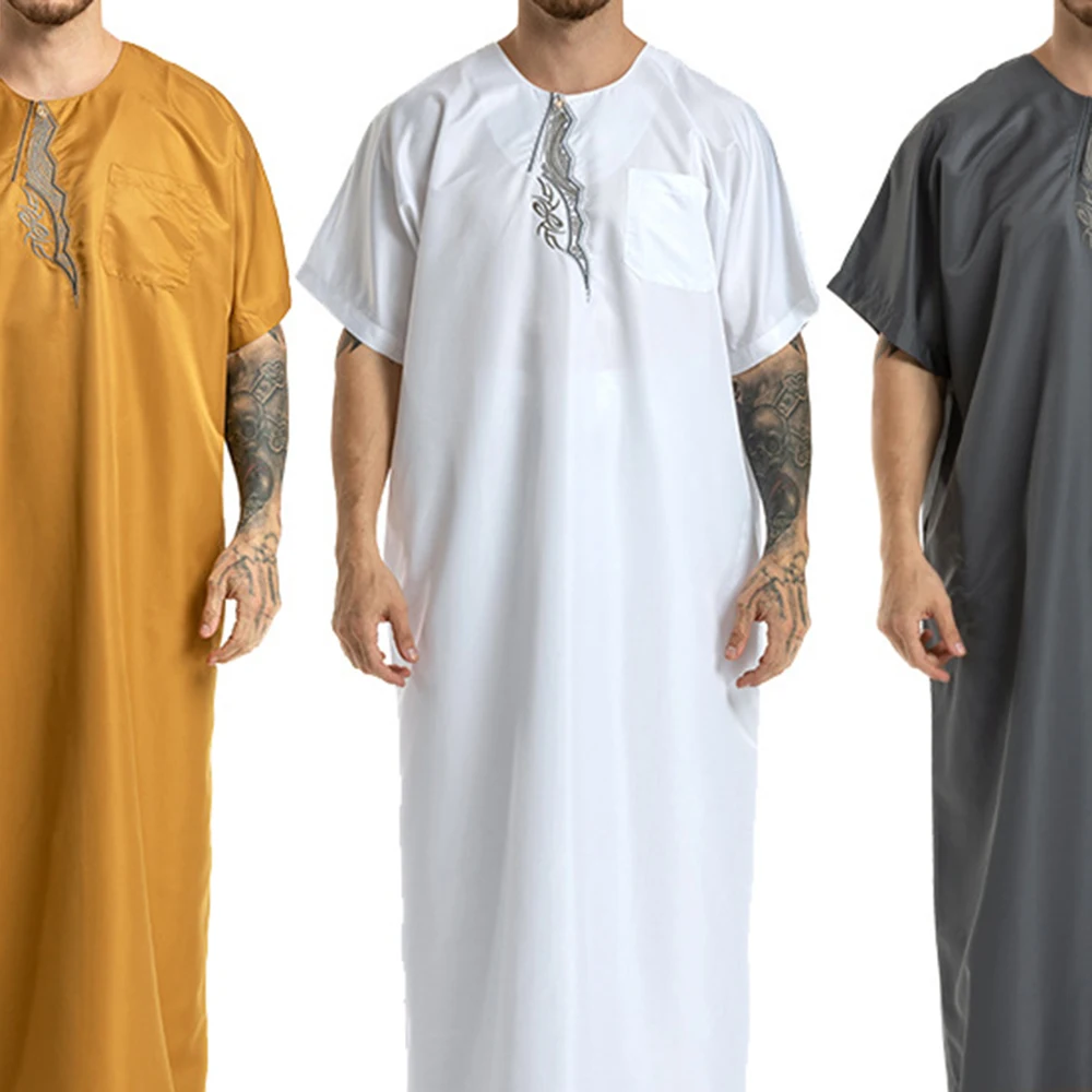 Middle Eastern Ethnic Costumes Muslim Robe Male Aristocrat Luxury Arabic Islamic Embroidery Worship Robe Prayer Clothing