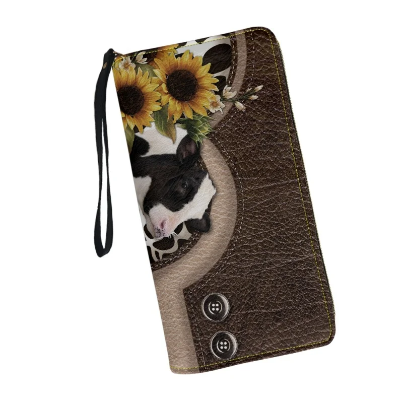 Belidome Cow Sunflower Design Gift Clutch Wristlet Women Long Wallet RFID Blocking Credit Card Holder PU Ladies Purse Handbags