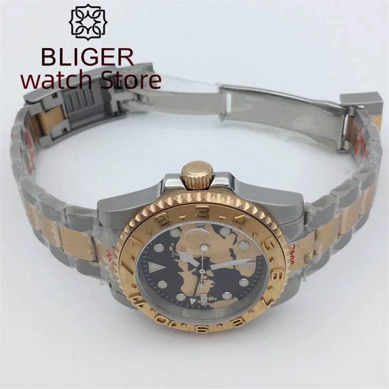BLIGER 40 мм NH34 GMT Механические автоматические модные часы для мужчин Сапфировое