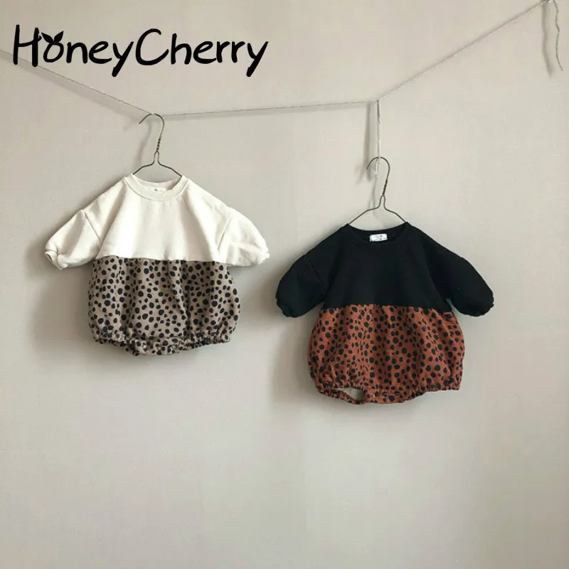 

HoneyCherry Baby Girl Bodysuits Leopard Print Plush Romper Girls Clothing