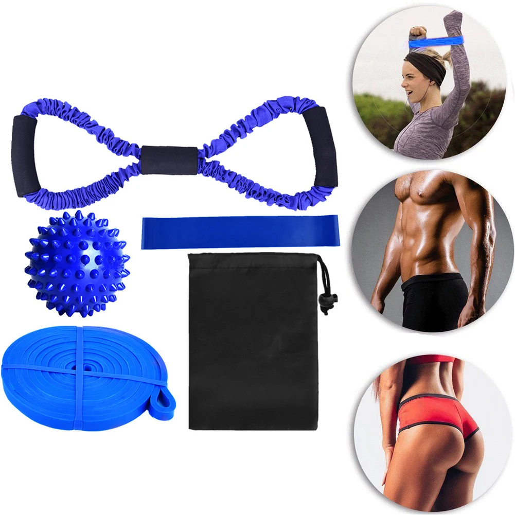 

5 шт., тренировочная лента, портативный Эластичный тренажер для бодибилдинга с массажным мячом для взрослых, спортивное оборудование