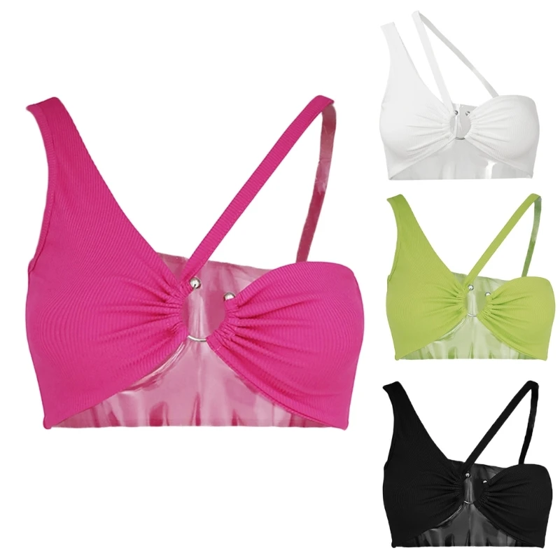 

Женский укороченный топ в рубчик без рукавов, облегающий жилет с открытыми плечами и рюшами, Прямая поставка