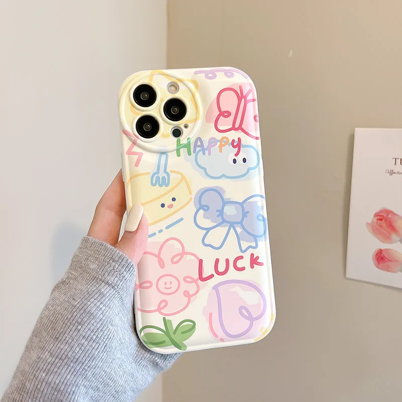 

Retro sweet girls bow line doodle Phone case For iPhone 14 13 11 12 Pro Max Mini XR Xs Max 7 14 Plus case Cute air cushion Cover