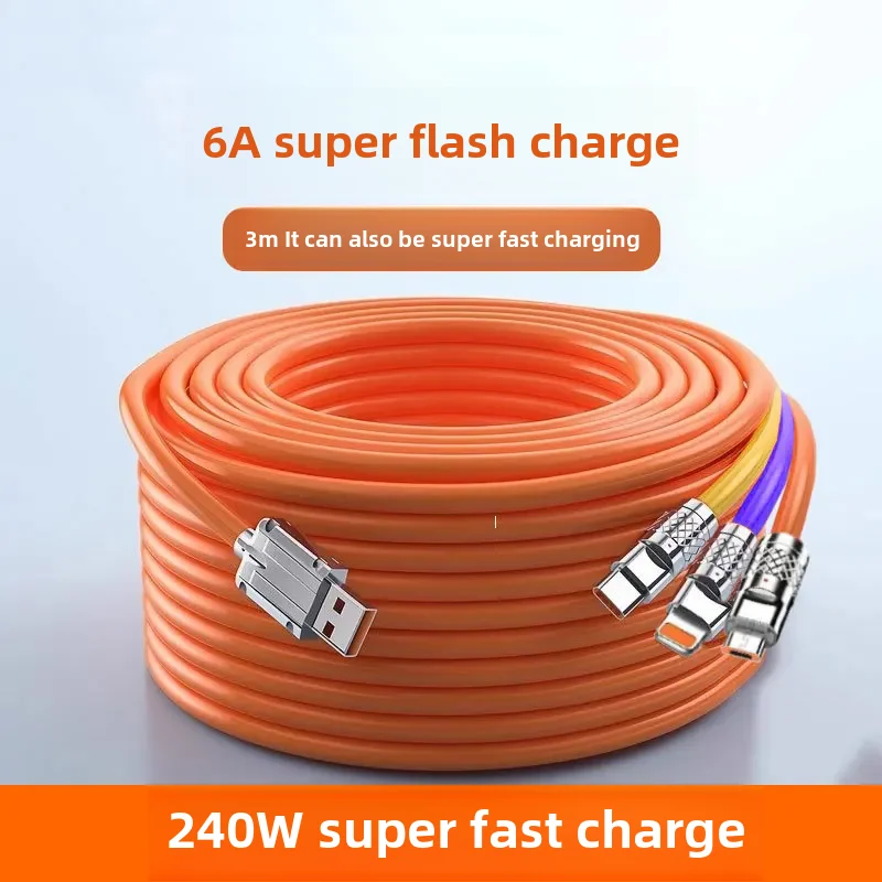 Сверхдлинный 3 м кабель для передачи данных 6A Быстрая зарядка совместимый Android