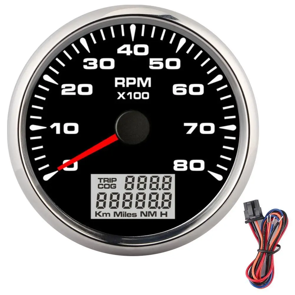 

85mm Marine Pointer Tachometer 8000 RPM 8 Color Backlight Hourmeter Gauge for 12V/24V Car Motor Boat