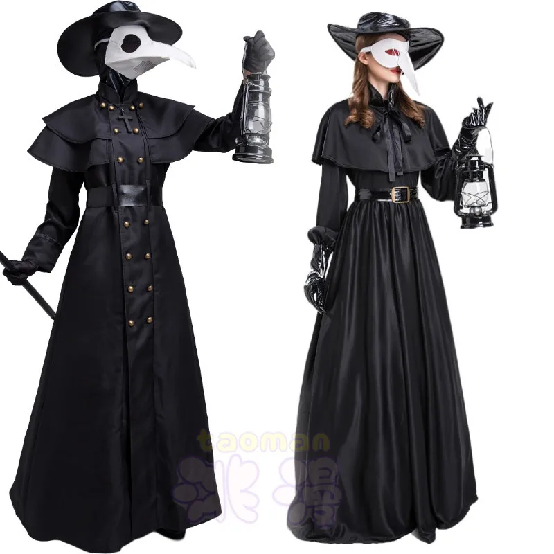 

Халат с капюшоном в средневековом стиле на Хэллоуин, костюм Чумного доктора, маска, шапка для мужчин, мужской монах, священник, ужас, накидка,...