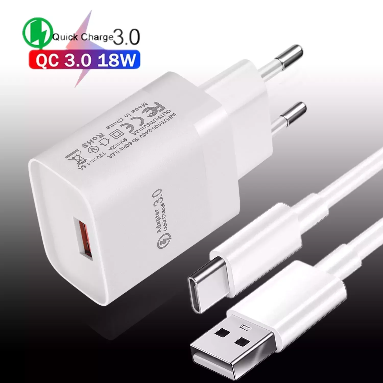 

USB Fast Charger Quick Charge 3.0 Phone Charger Cable USB C Micro USB Charger QC 3.0 For Poco X3 A5 S20 P40