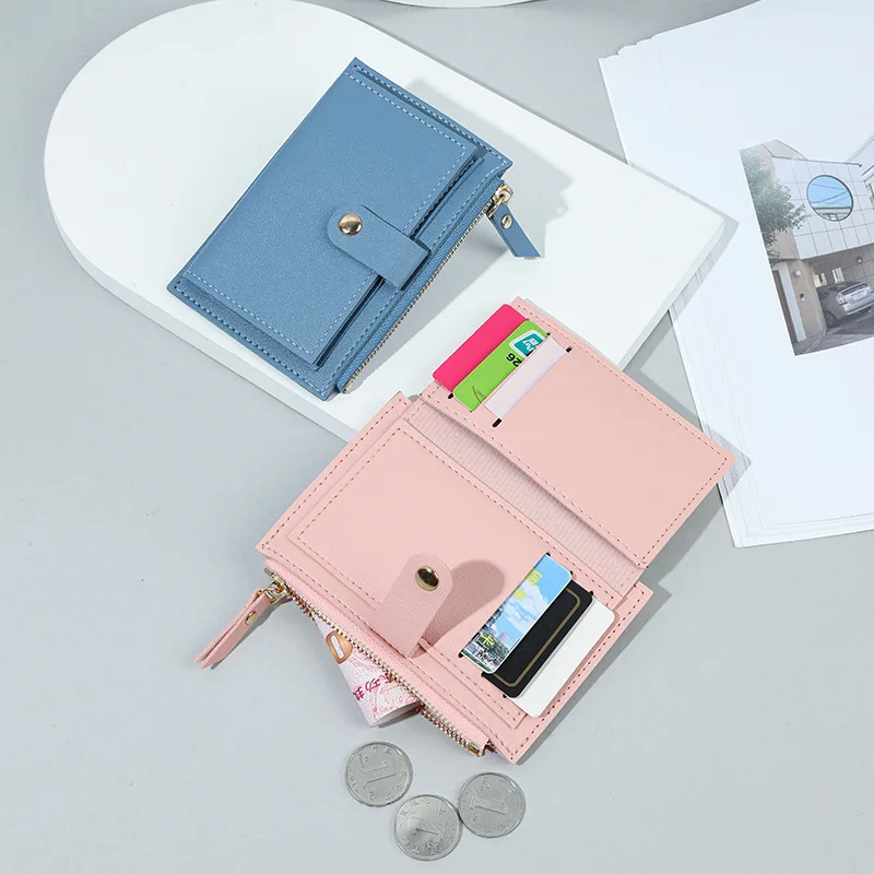 

Women Wallet New Ms. Korean Buckle Short Multi-card Position Large-capacity Travel Wear Thin Section Zipper Card Bag Coin Purse