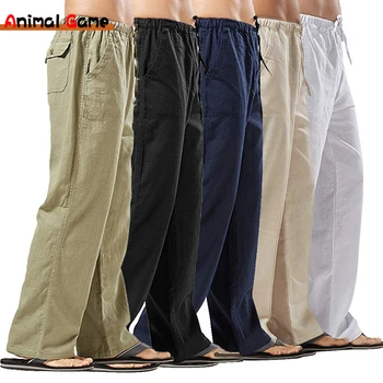 Autumn Linen Wide Men Pants Korean Trousers Oversize Linens Streetwear Male Spring Yoga Pants Casual Men Clothing Sweatpants 1