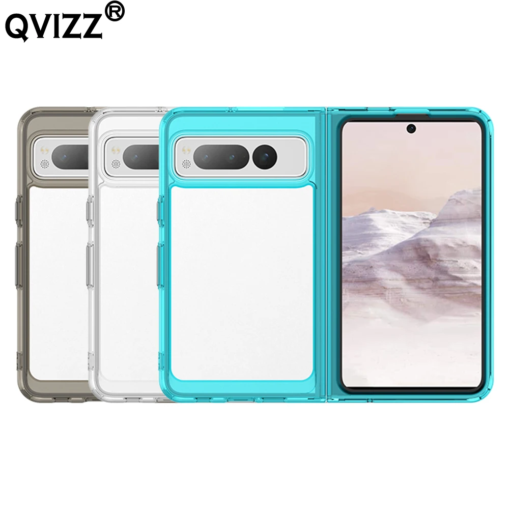 

Clear Folding Case for Google Pixel Fold Luxury Armor Shockproof Soft Silicone Edges Hard Back Phone Cover GooglePixelFold