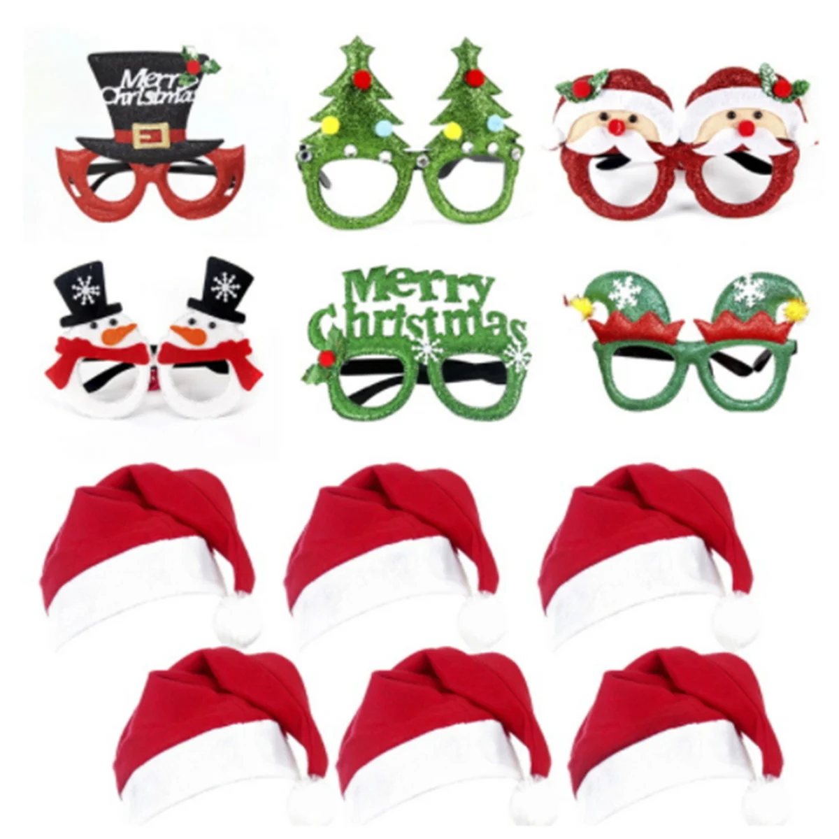 

12Pcs Christmas Glasses Glitter Party Glasses Frames Christmas Decoration Costume Hats for Christmas Parties Favors