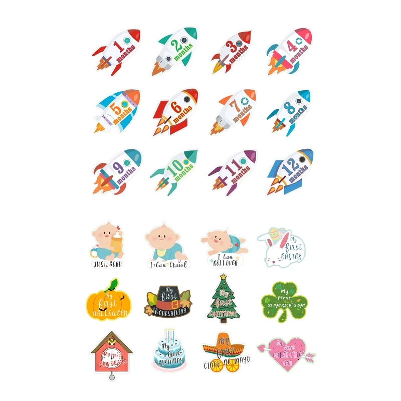 

12pcs 1-12 Months Newborn Monthly Milestone Stickers for Infant Baby Photo Props