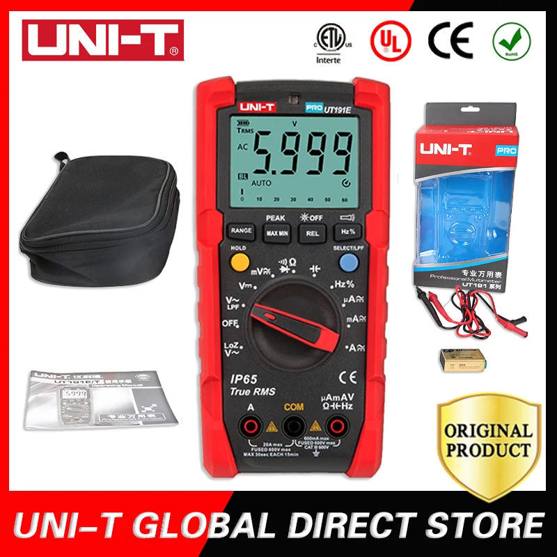 

UNI-T UT191T/UT191E Tester Digital Multimeter Profesional True RMS Auto Range DMM 20A Ammeter 600V Count 6000 DC AC Capacitor