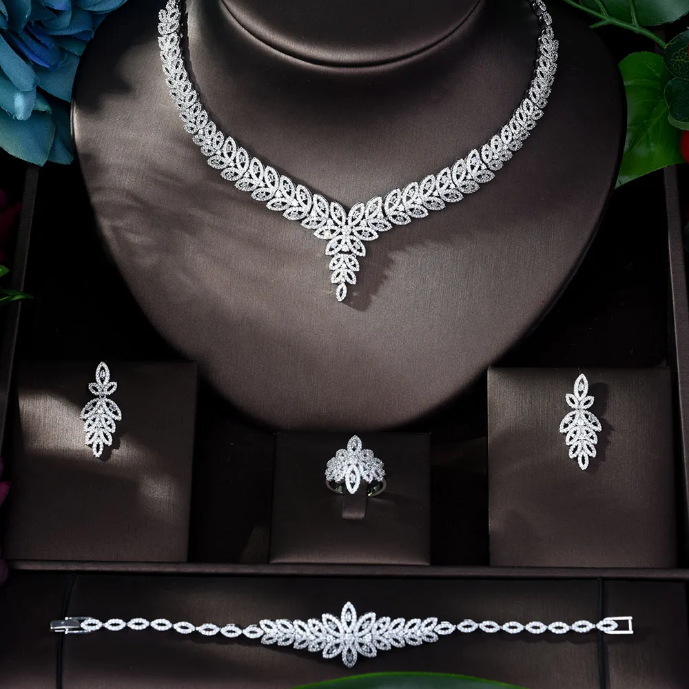 Fashion Luxury 4pcs Set Sparkling Crystal Wedding Bridal Shinning Jewelry Accessory For Bride Party Date Queen Gift Bijou N-1159