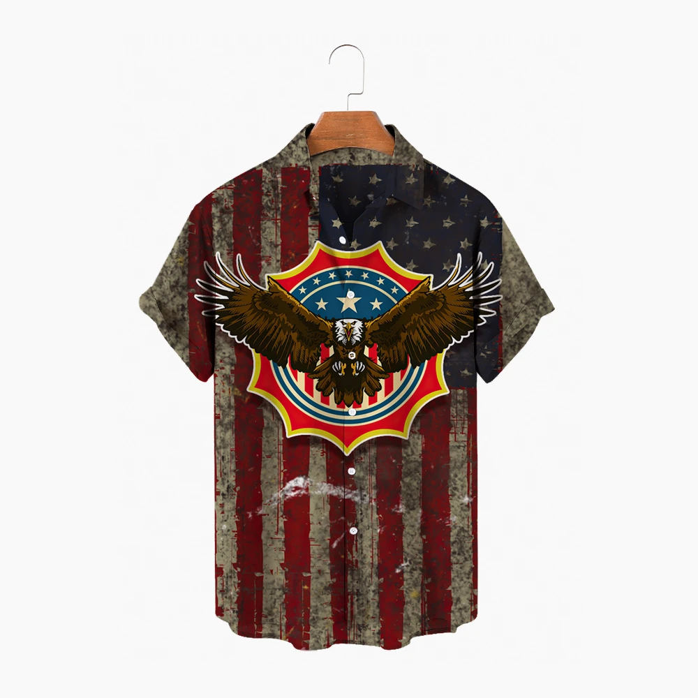 

Men's shirt new eagle American flag Hawaiian shirt men's 2022 single button shirt all-match shirt printing short-sleeved men's s
