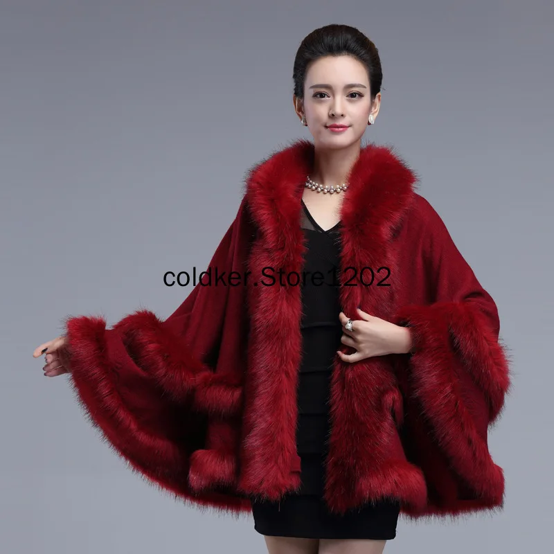 

Autumn Winter Women's Warm Cape Coats Elegant and Loose Solid Color Hooded Cardigan Splicing Plush Faux Fur Coat Shawl Clothes