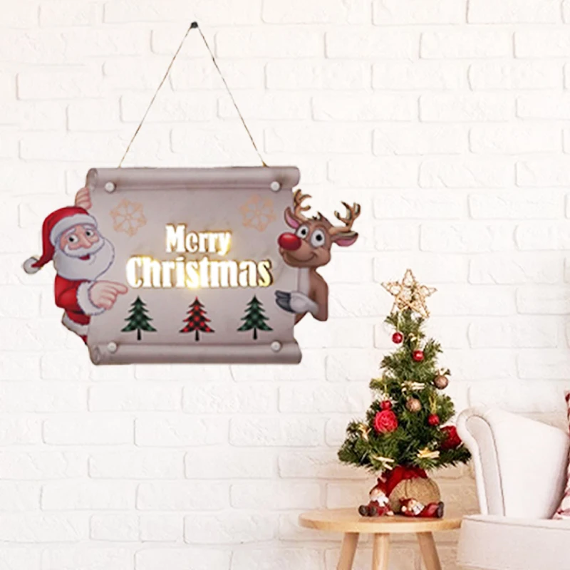 

Wall Mounted Doorplate Indoor Wood Density Board LED Door Decoration Merry Christmas Wood Doorplate 20inch New Year Party Indoor