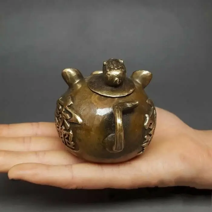Китайский античный бронзовый чайник со знаками Зодиака свинья летучая мышь