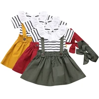 childrens suit lotus leaf collar striped suspenders shorts three piece summer girl childrens suit