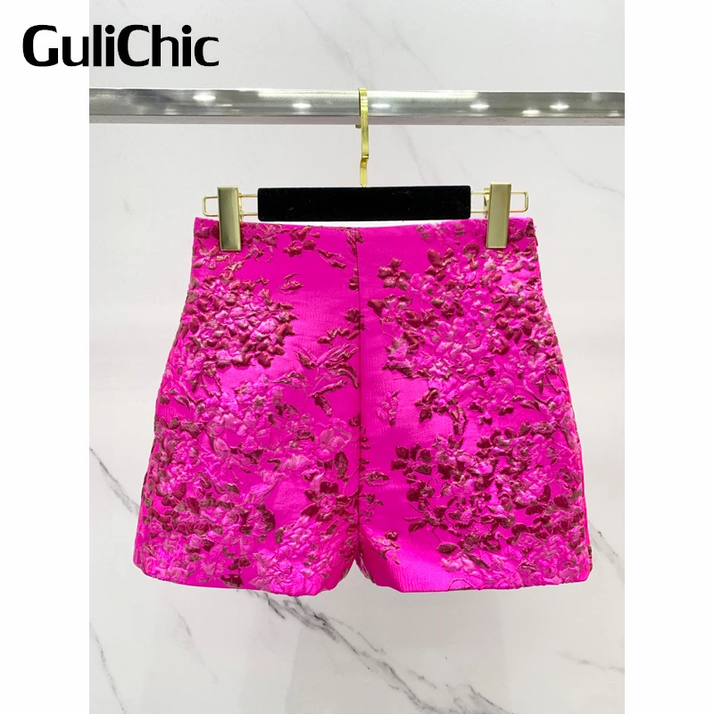 12.12 GuliChic Women Heavy Industry Jacquard High Waist Casual Temperament Shorts
