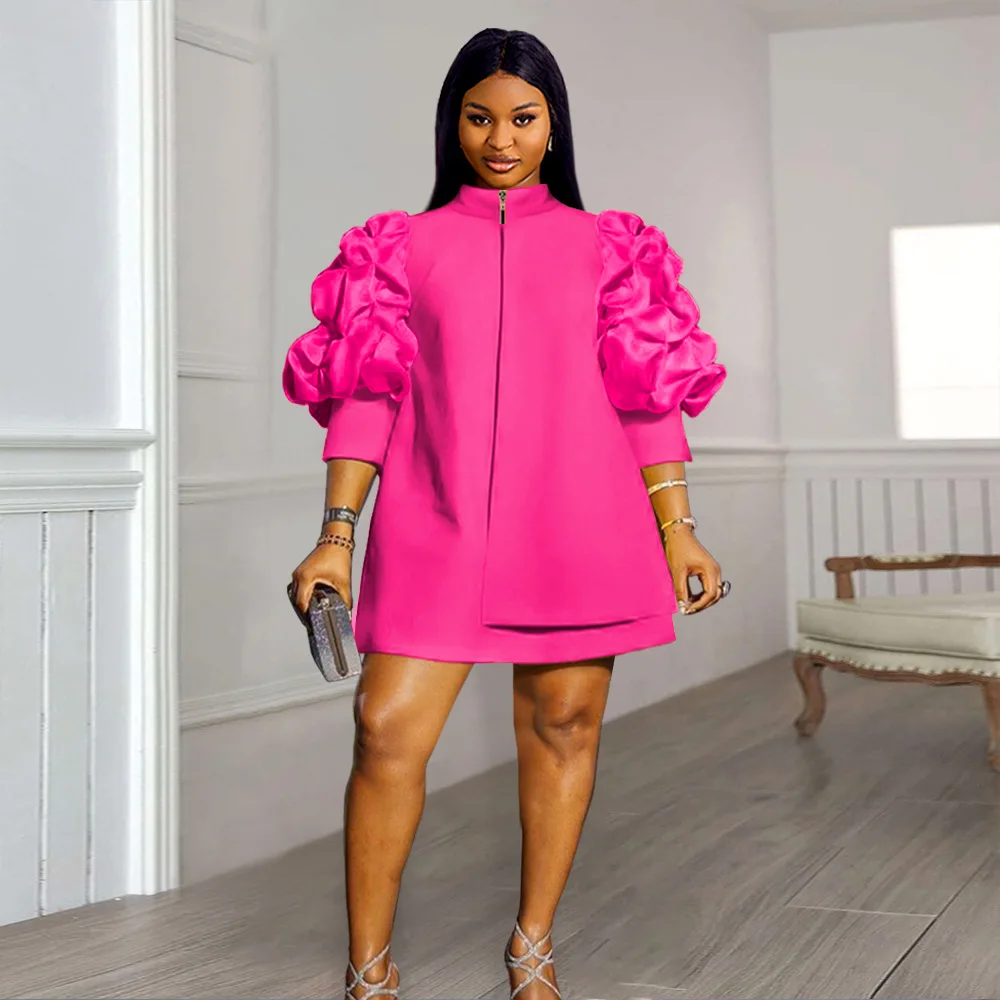 

Платье в африканском стиле для женщин, летнее элегантное платье в африканском стиле с длинным рукавом и круглым вырезом, мини-платье из полиэстера, африканская одежда