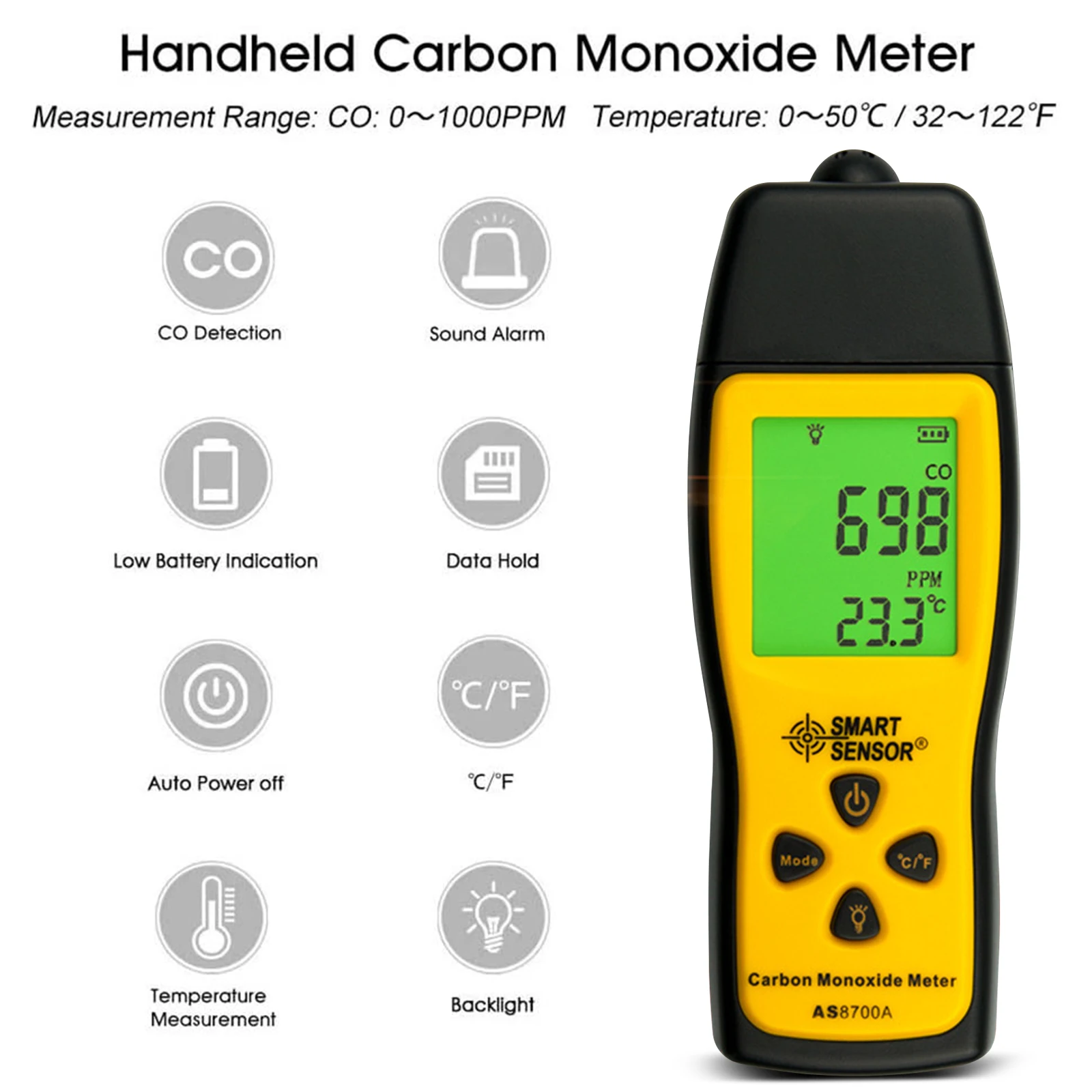 

AS8700A Carbon Monoxide Sensor Smart Professional Handheld Multifunction LED Combustable Gas Analyzers Leakage Detector Analyzer