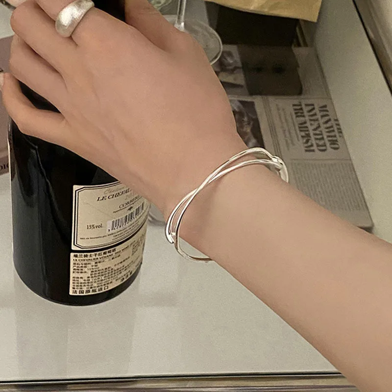 

925 Sterling Silver Hiphop Thick Double Lines for Women Girls Trendy Handmade Hasp Bracelet Birthday Fashion Fine Jewelry Gift